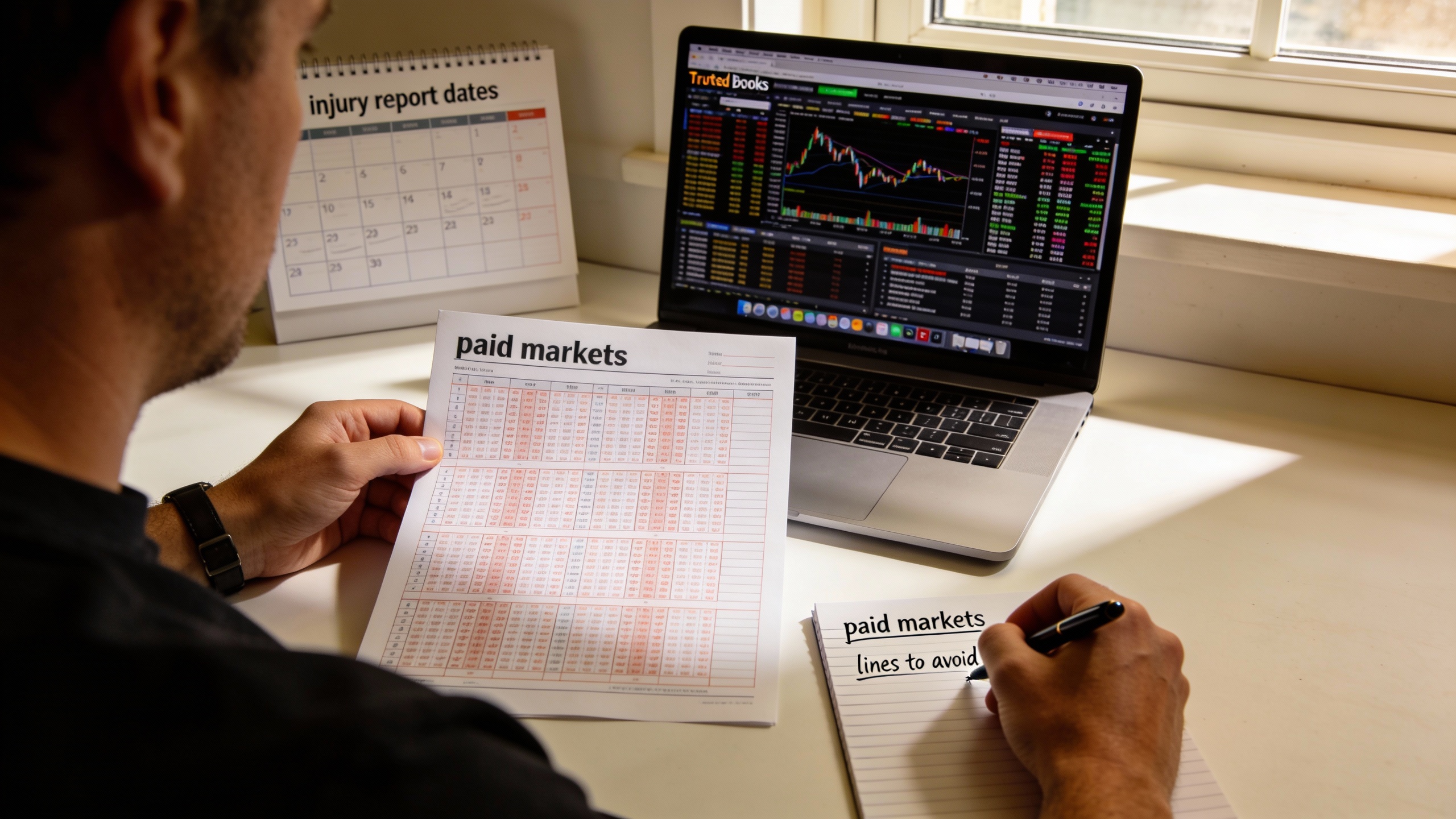 Bettor comparing books and tracking paid markets to find betting value explained and avoid voids