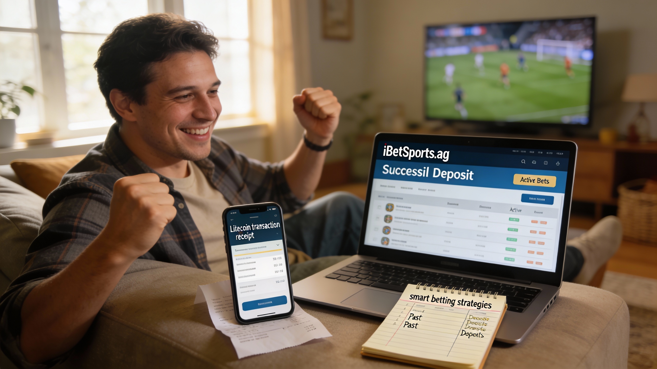 Bettor reviewing successful weekend deposits and bets with clear transaction receipts, demonstrating smart betting strategies and how to read betting lines